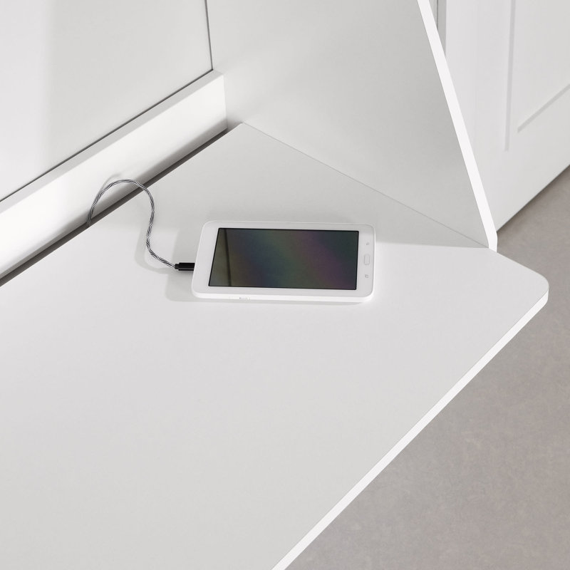 Pure White Wall Mounted Floating Desk with Open Storage Shelf