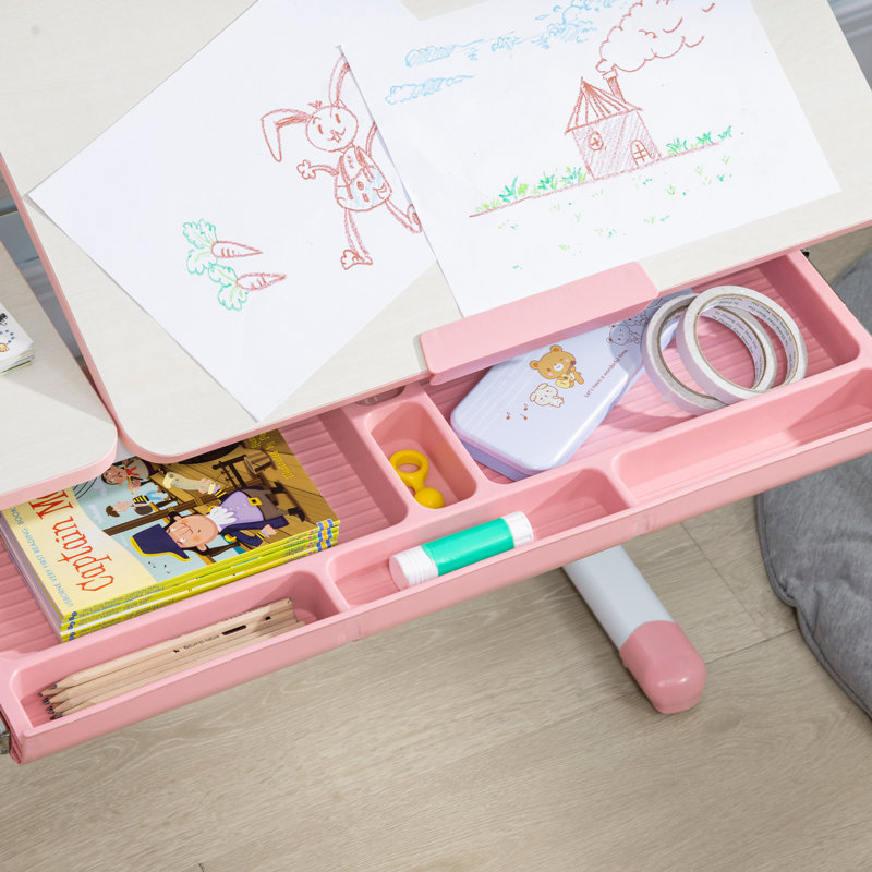 Dalessio Kids 2 Piece Rectangular Desk Or Activity Chair and Chair Set, Pink