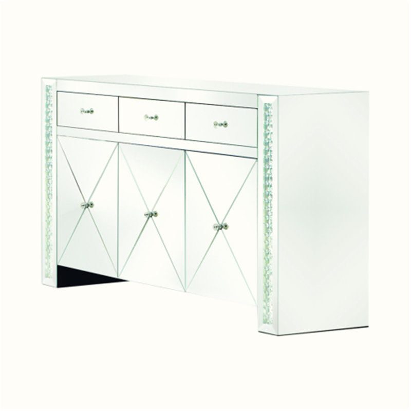 Buffet 18 po à miroir, armoire d'appoint, console avec 3 tiroirs