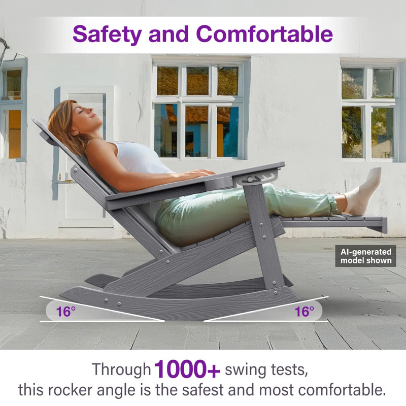HIPS Outdoor Rocking Chair With Hidden Ottoman, Gray