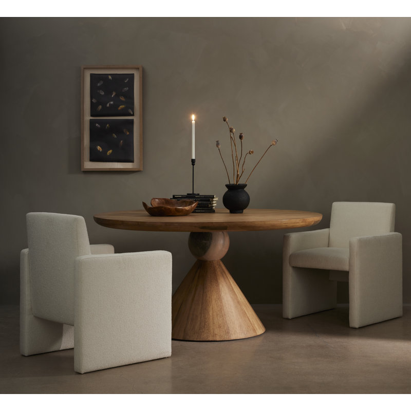 Bibianna Round Solid Wood Dining Table, Smoked Honey/Blush Marble