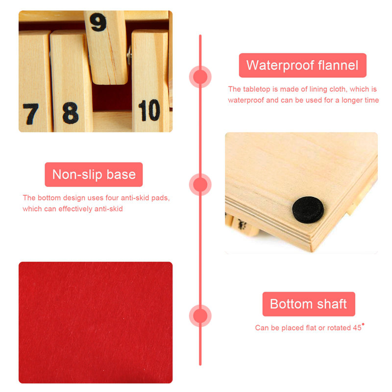 Shut The Box 4 Sided Wooden Board Strategy Game Learning Numbers 2-4 Players Classic Table Dice Game for Kids