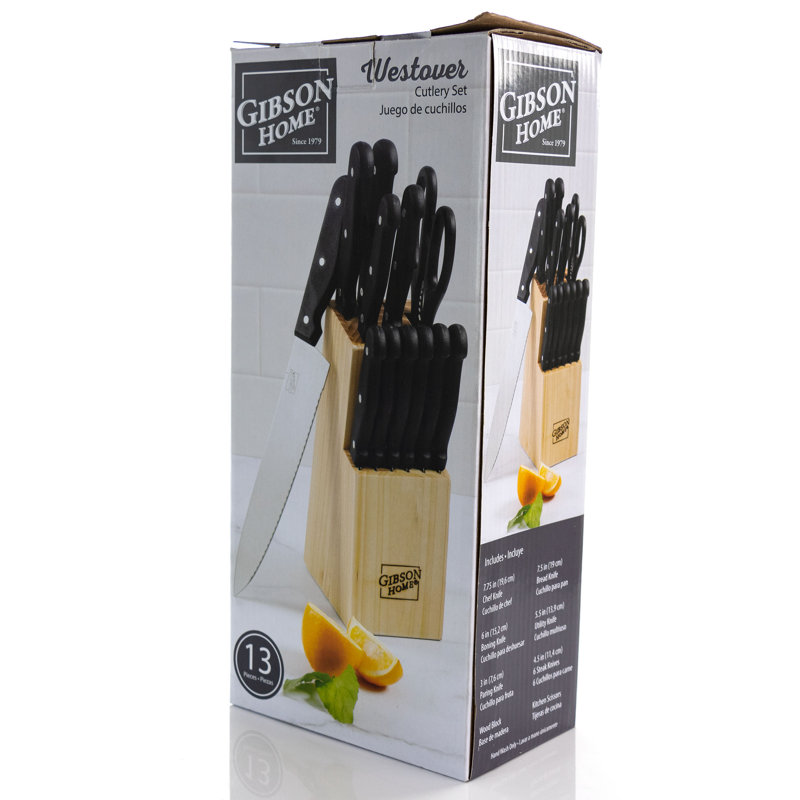 Gibson Home 13-Piece Black Stainless Steel Cutlery Set with Wood Block