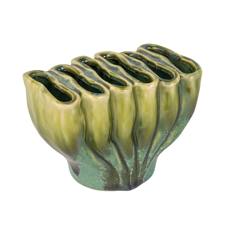 Vase en grès sculpté à 6 sections avec glacis réactif