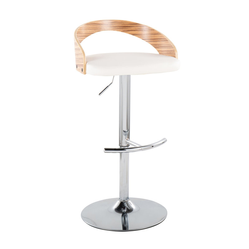 Ensemble de 3 tabourets de bar pivotants à hauteur réglable, de couleur naturelle et blanche, avec base chromée et revêtement en cuir PU.