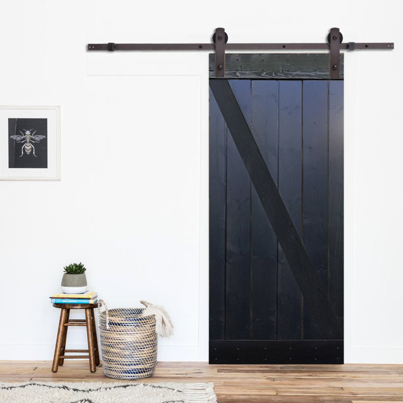 Porte de grange en bois lambrissé en Z avec trousse de quincaillerie d'installation, 36 po x 84 po, Noir choco