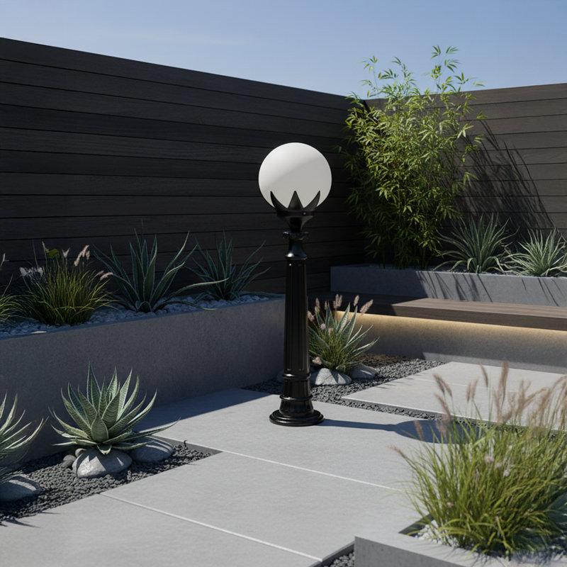 Classic Black Outdoor Post Lantern With Globe Shade