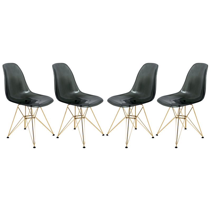 Northfleet Acrylic Dining Chair – Modern Eiffel Base Ghost Chair Accent Seating in Single, Set of 2, or Set of 4 – Gold or Chrome Legs for Banquet, Wedding, Office & Living Room Use