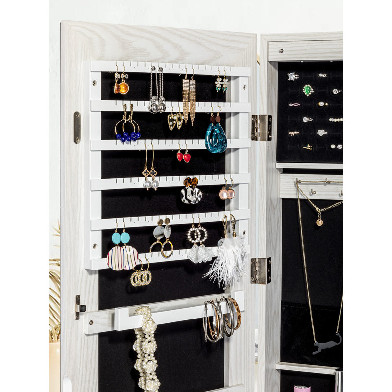 Armoire à bijoux avec miroir, grand organisateur de rangement avec lumière à DEL, armoire verrouillable murale / verrouillable