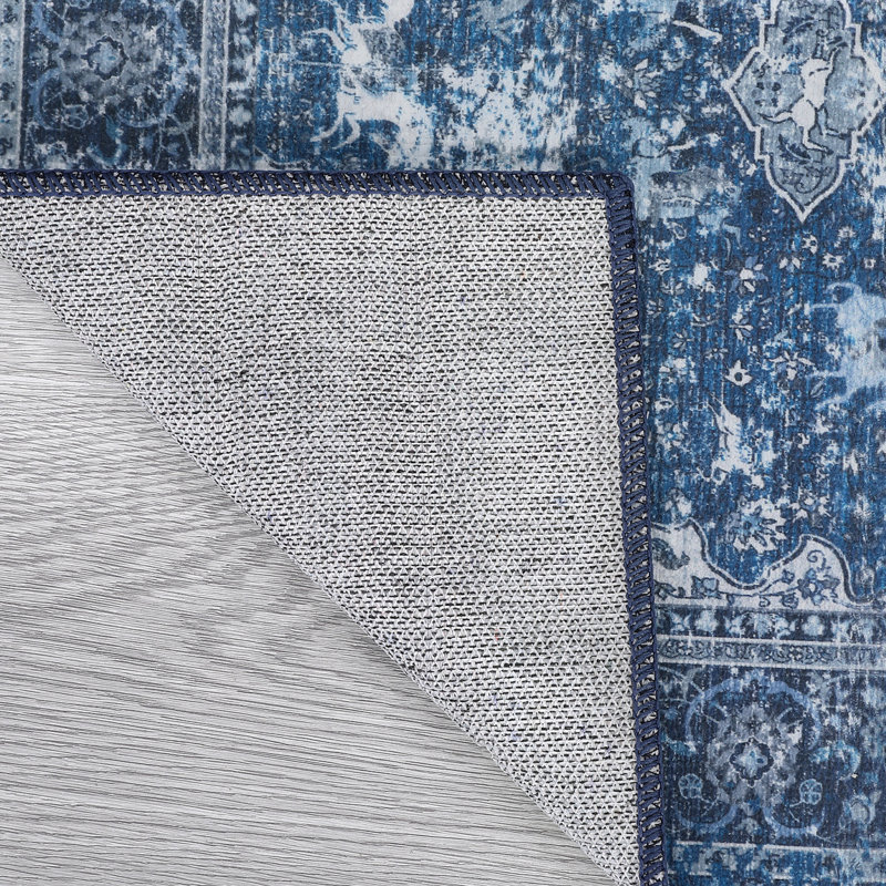 Abstract Machine Printed Area Rug, Rectangle 200 x 290 cm, Blue