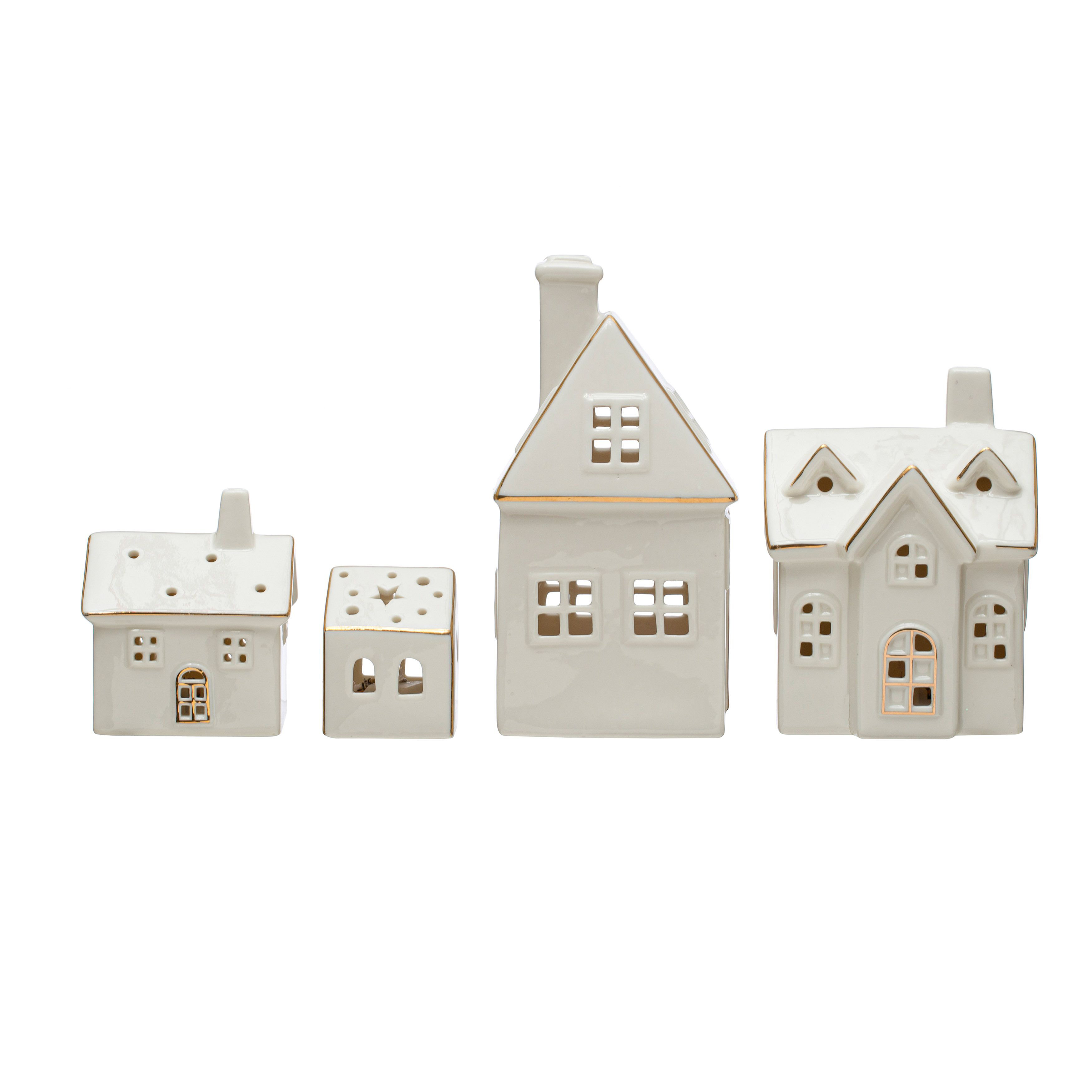 The Holiday Aisle® Stoneware Village With LED Lights And Gold Electroplating & Reviews | Wayfair