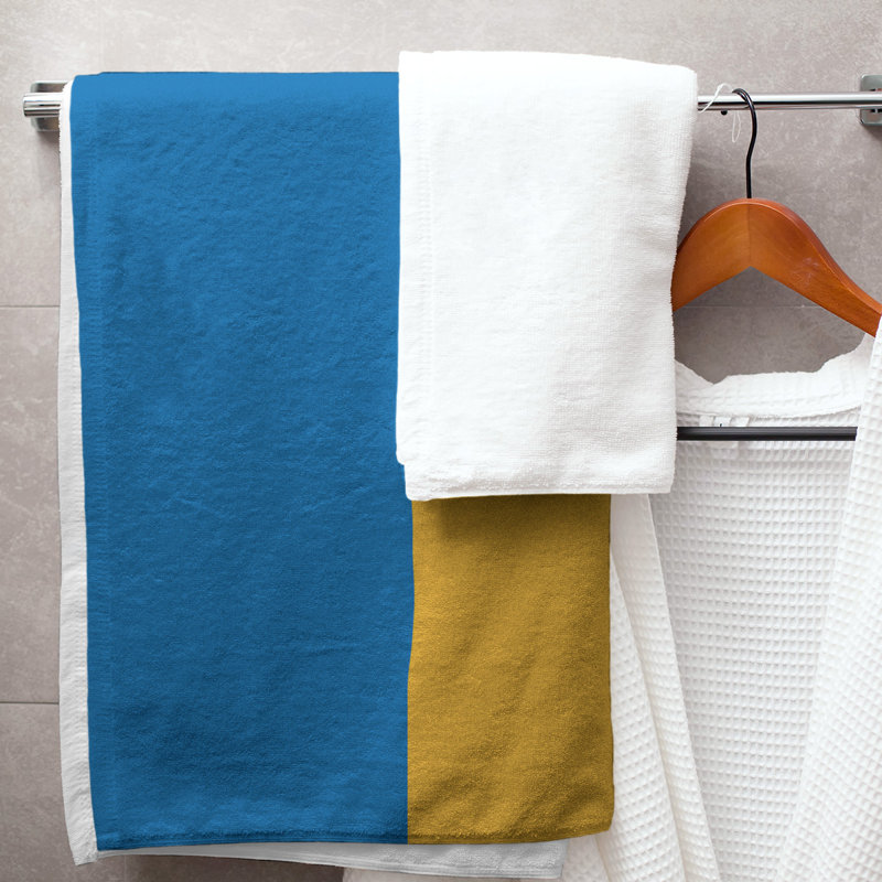 Cotton Blend Lightweight Bath Towel, Royal Blue/Golden Yellow/White