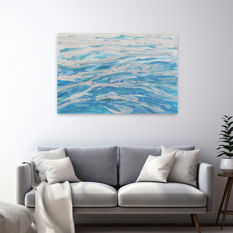Motif aquatique abstrait, art moderne contemporain, bord de mer, H 32 po x l 48 po