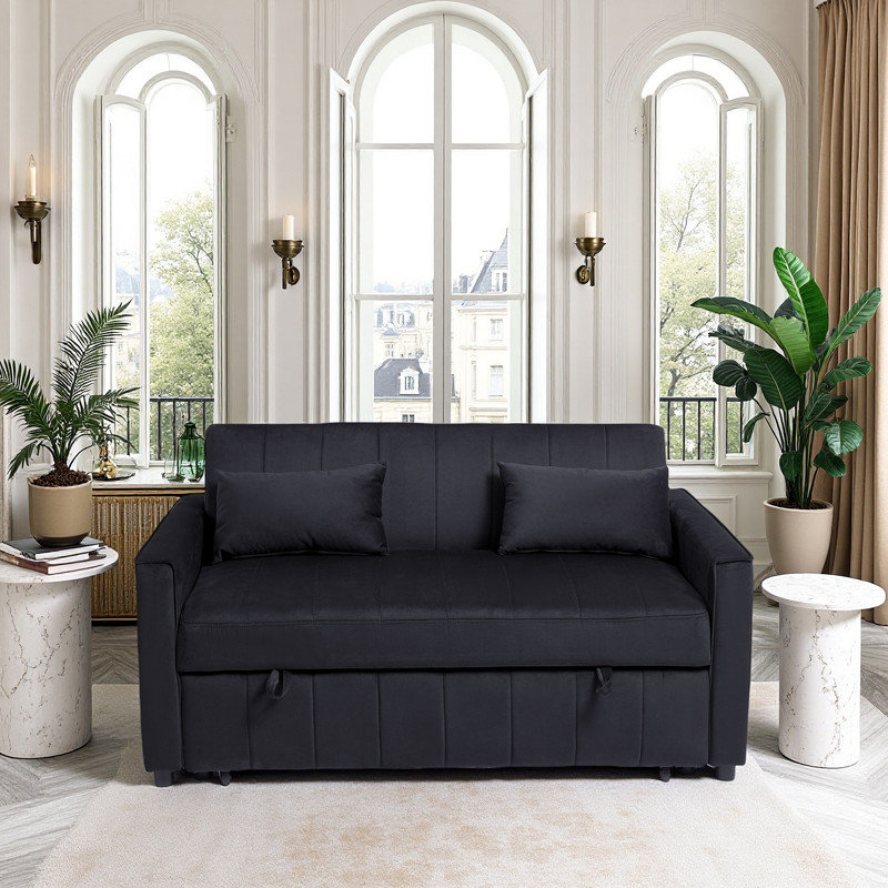 Canapé-lit, canapé-lit escamotable en velours 3 en 1 avec accoudoirs, poches de rangement et 2 coussins, dossier réglable, canapé-lit pour le salon, la chambre à coucher