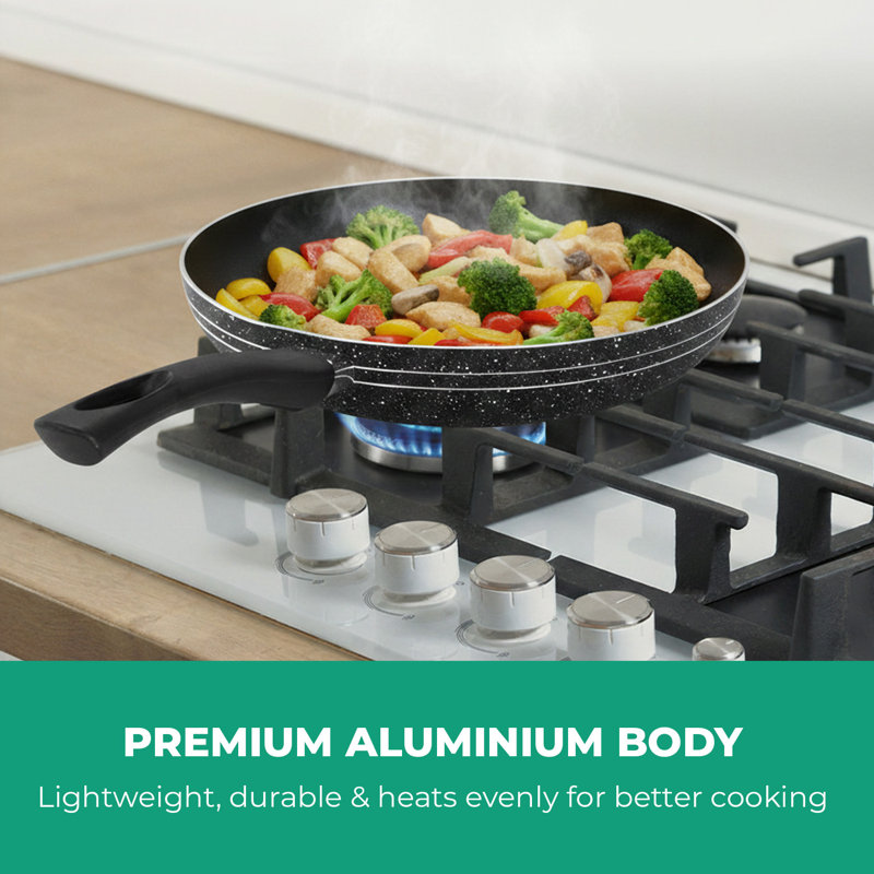 ROYALFORD Non-Stick Frying Pan | Aluminium Fry Pan for Induction Hob Skillet Pan | Saute Pan with 3-Layer PFOA-Free Coating for Healthy & Less Oil Cooking, Cool Touch Bakelite Handle | Black