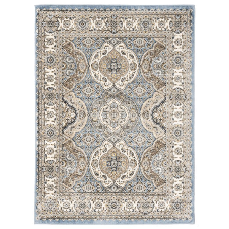 Carolus Oriental Blue/Ivory Area Rug, Rectangle 2'2" x 3'7"