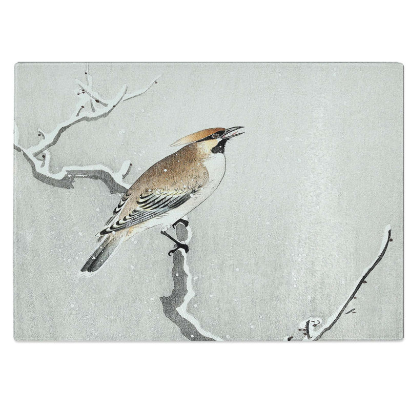 Tempered Glass Bird on a Snowy Branch Chopping Board, 28.5 cm W x 20 cm L