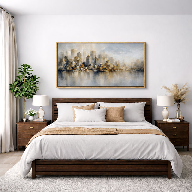 «Abstract City Skyline Reflection Modern Urban Wall Decor très grandes photos, impression sur toile encadrée, Naturel