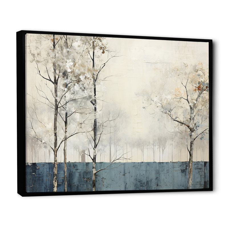 Beige minimalisme, forêt calme de la rivière I, Cadre flottant noir, H 24 po x l 32 po x P 1 po
