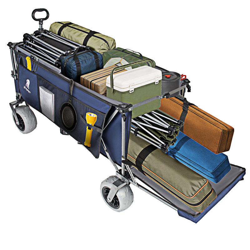 Extra Long Utility Beach Wagons With Opened Tailgate And Wheels, Bleu