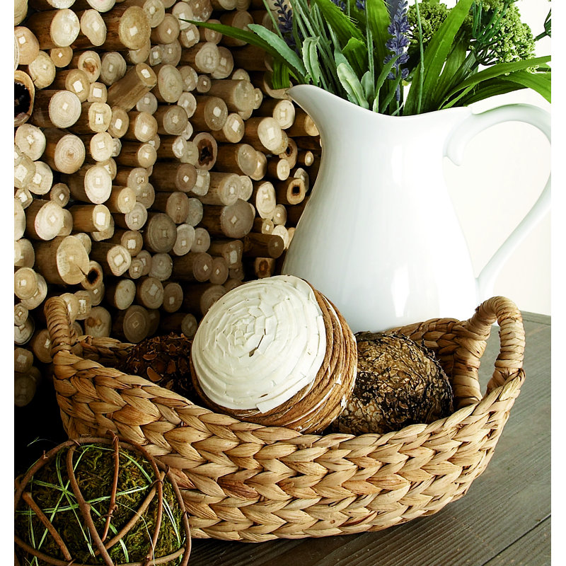 Asilin Seagrass Handmade Decorative and Functional Storage Basket with Metal Handles
