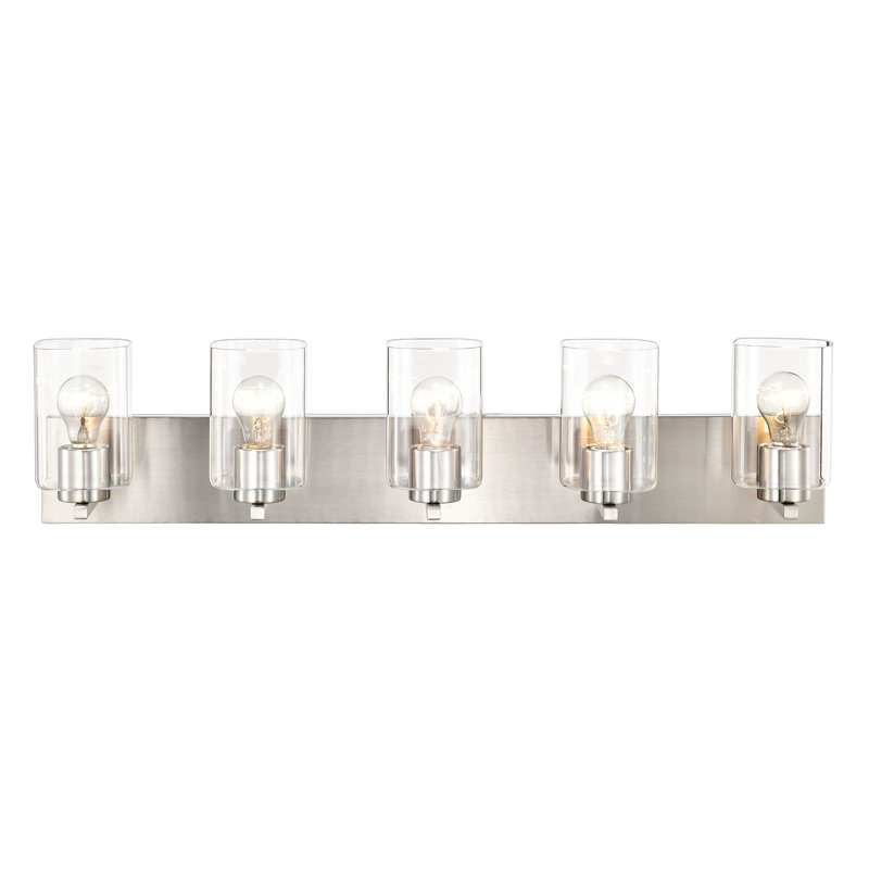 5-Light 32 in. Brushed Nickel Vanity Light with Clear Square Glass Shades, Brushed Nickel, 5 Lights