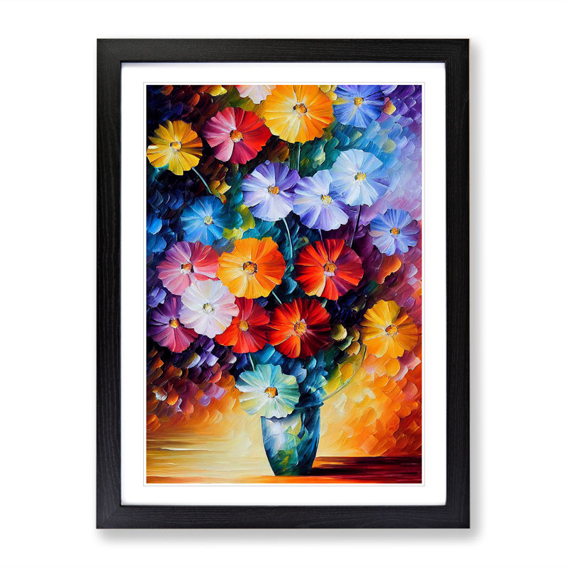 Vase Of Flowers No.1 - Single Picture Frame Painting, 64cm H x 46cm W x 2cm D, Black 
