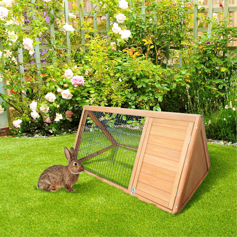 Cage à lapin en bois avec couloir extérieur et fil de ventilation, 46 po x 24 po, jaune - Portable pour petits animaux