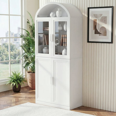 Armoire de rangement 76 po en bois avec portes en verre