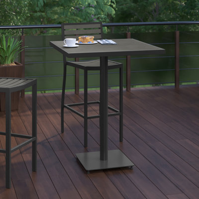 Lark Commercial Grade 32" Square Outdoor Bar Height Table with Poly Resin Slats by Hokku Designs