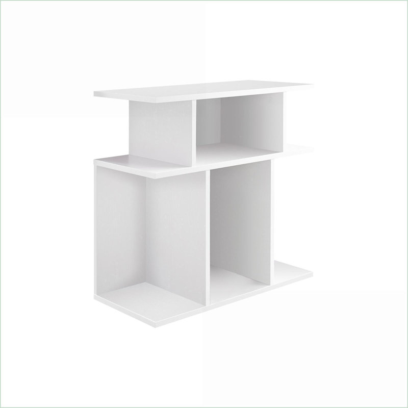 Table basse moderne moderne en stratifié blanc avec 6 tablettes ouvertes, peu encombrante pour le salon et amp; Console de canapé