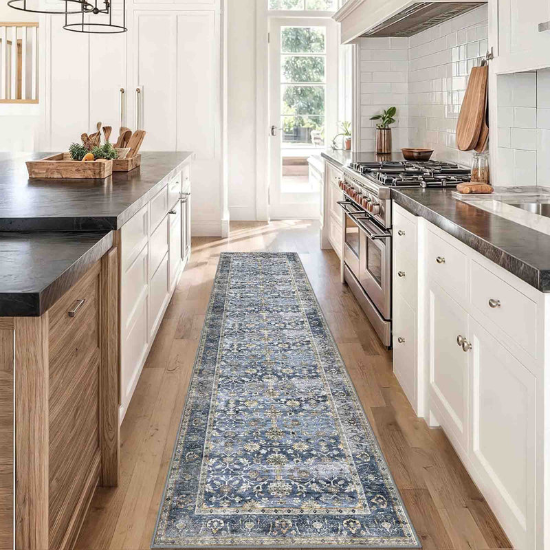 Tapis de cuisine lavables antidérapants, Bleu / gris / beige