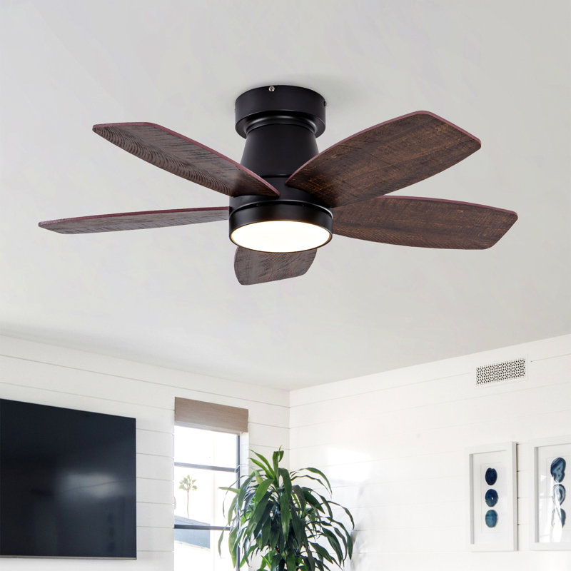 Hot Ventilateur de plafond noir moderne de 32 pouces avec lumière et 3 pales en bois massif avec moteur à courant continu réversible et télécommande