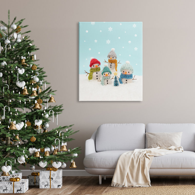Arbre de Noël Winter Snowmen sur toile, H 48 po x l 36 po x P 1,5 po