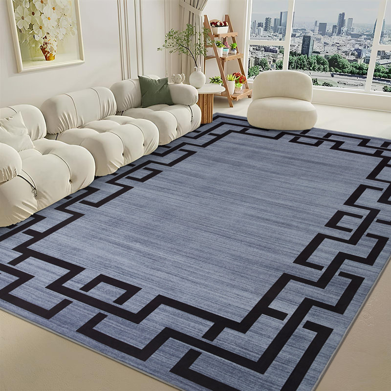 Enrica Polypropylene Grey/Black Area Rug, Bedroom, Hallway Rug, Rectangle 60 x 110cm