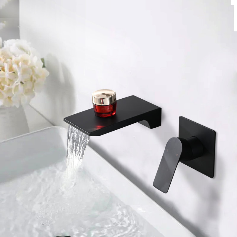 Wall Mount Waterfall Bathroom Sink Faucet, Matte Black