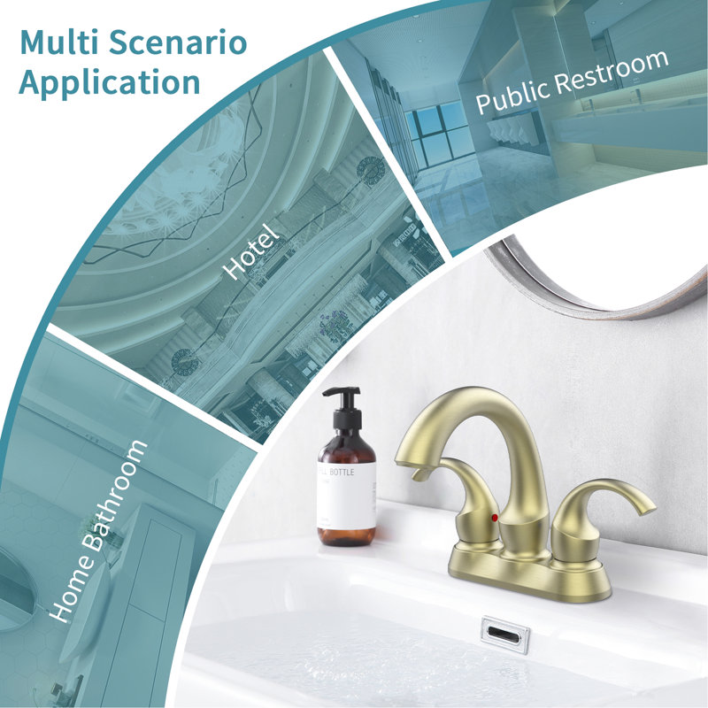 Bathroom Faucet In Brushed Gold Finish, 2 Handles, 4-Inch , With Pop-Up Drain And Smooth Water Flow Sink Gold, 2 Design, Control