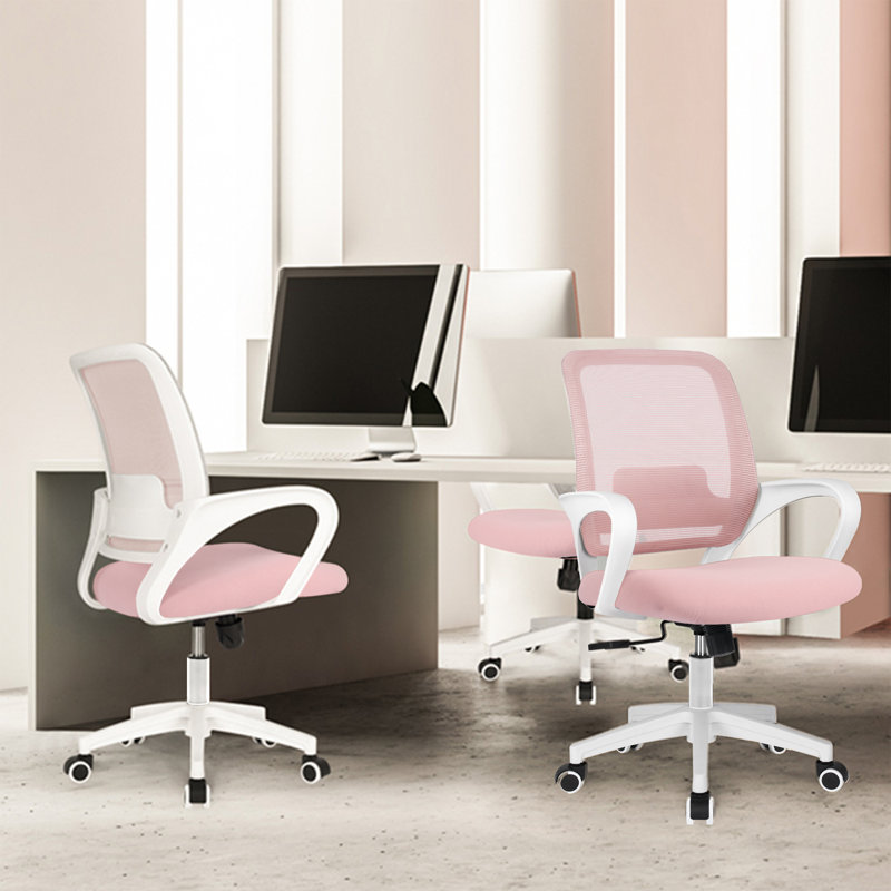 Nectara Space-Saving Ergonomic Home Office Chair with Mesh Back and Armrests, Pink