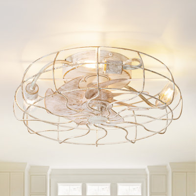 Jernisha 19" Caged Enclosed Low Profile Ceiling Fan with Lights and Remote Control