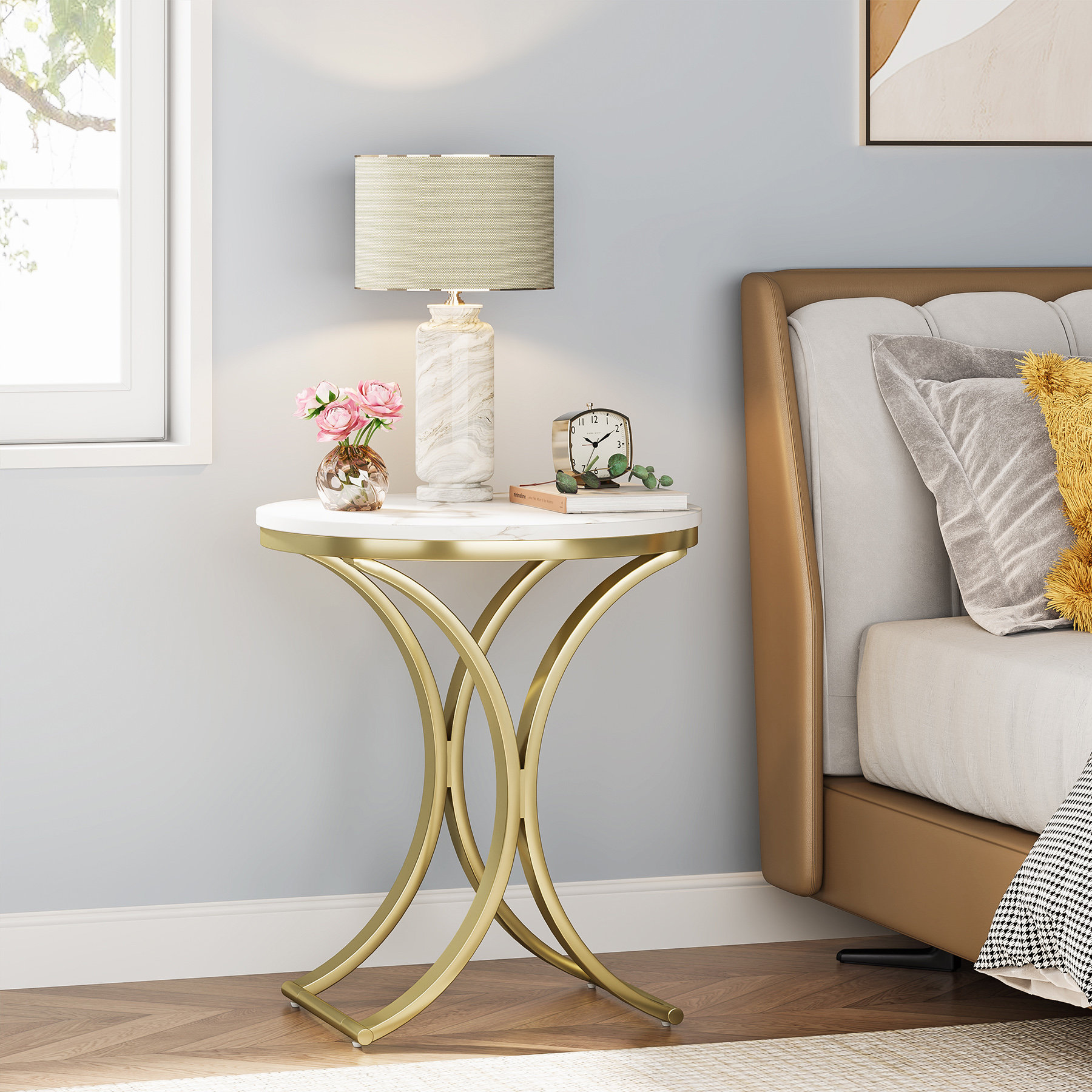 Mercer41 Erin-louise Round Side Table White Gold End Table & Reviews 