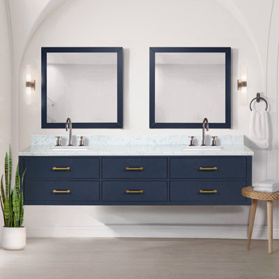 Double Bath Vanity 84 In. W X 22 In. D, Carrara Marble Top, And Faucet Set