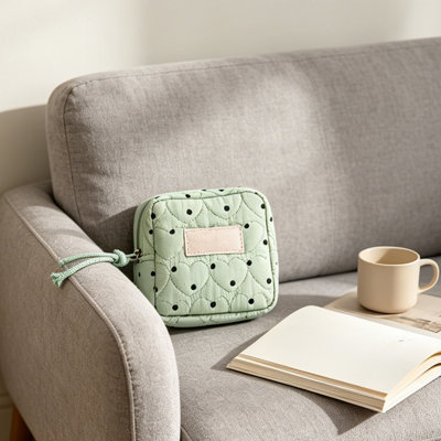 Backpack Cute Heart Dots Sanitary Napkin Storage Bag Portable Mini Fabric Period Pouch For Student Small Squares Makeup Things Organizer Purse