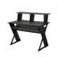 Bureau d'ordinateur en bois et métal noir mat avec plateau à clavier pour studio de musique, poste de travail ergonomique rectangulaire