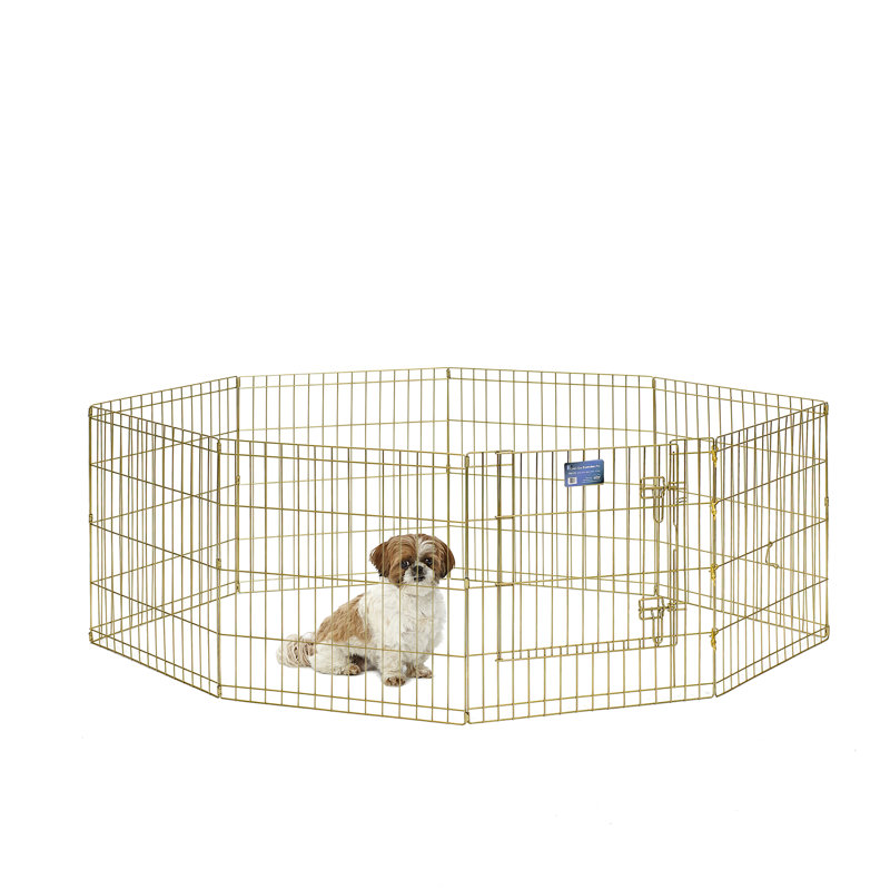 Gold Zinc Metal Pet Exercise Pen with Door, 24" x 24"