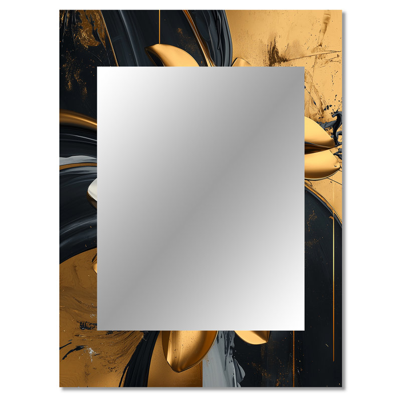 Golden Dahlia Petal Geometry II - Dahlia Large Mirror, Traditional Decorative Wall Mirror, Printed Metal Art, 40" x 30"