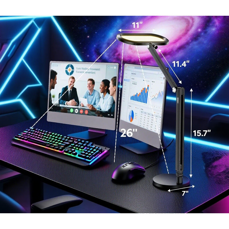 Lampe de bureau à DEL avec télécommande à bouton - gradation continue et température de couleur, lumière ambiante 3D, fonction de mémoire, lampe architecturale en métal pour la vidéo conférence de bureau
