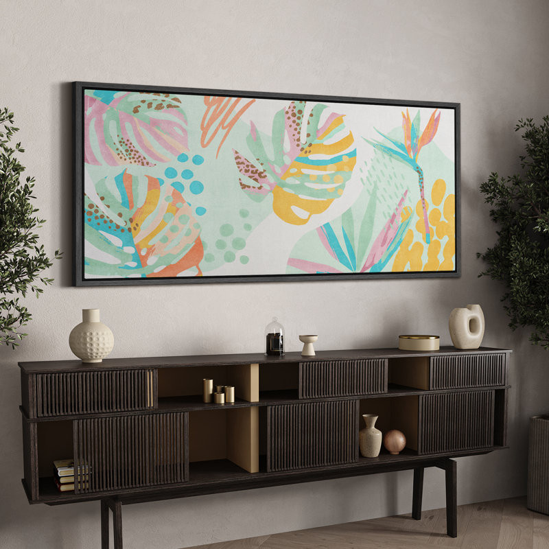 «Abstract Botanical Mid Century Shape», reproduction d'aquarelle sur toile encadrée sur toile, H 30 po x l 60 po