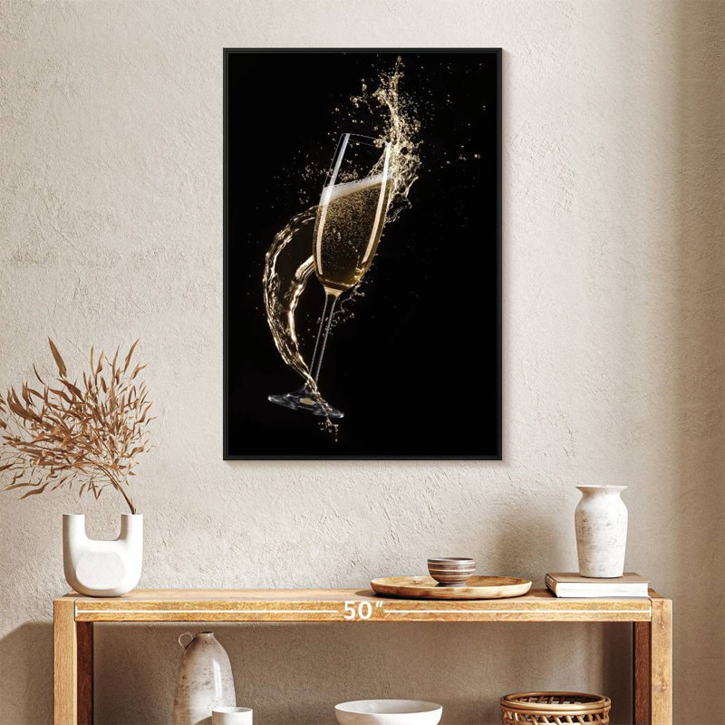 Éclaboussures de champagne, 25 po x 37 po, Cadre flottant noir