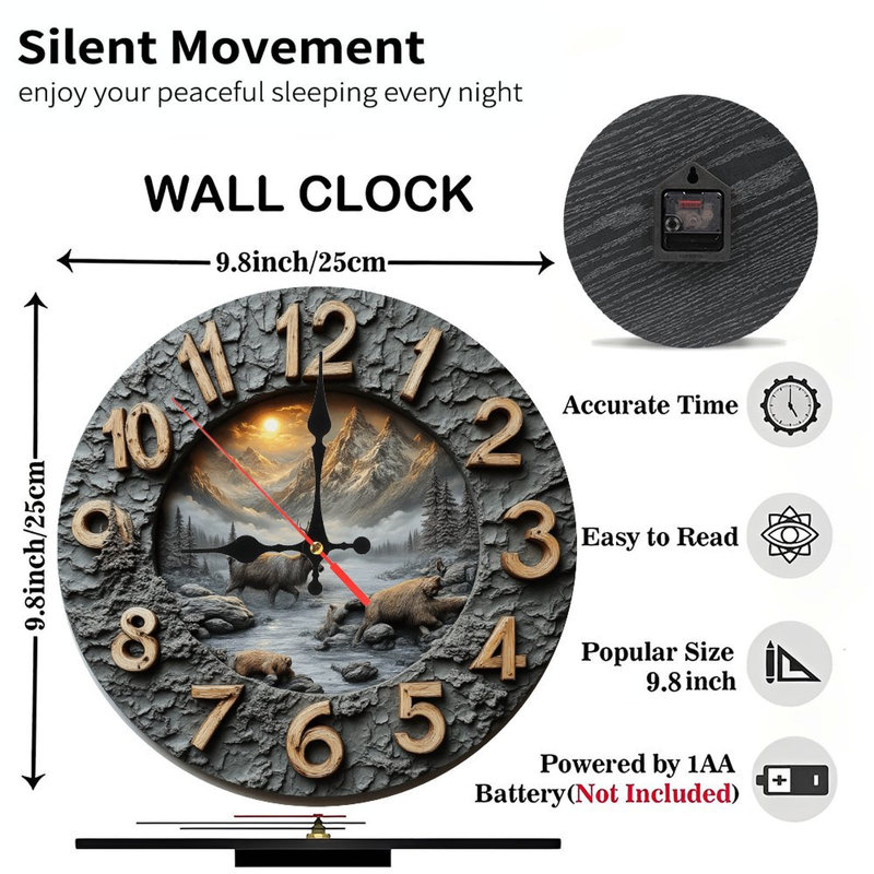 Mountain Animals Wall Clock Reindeer Bears Sunset