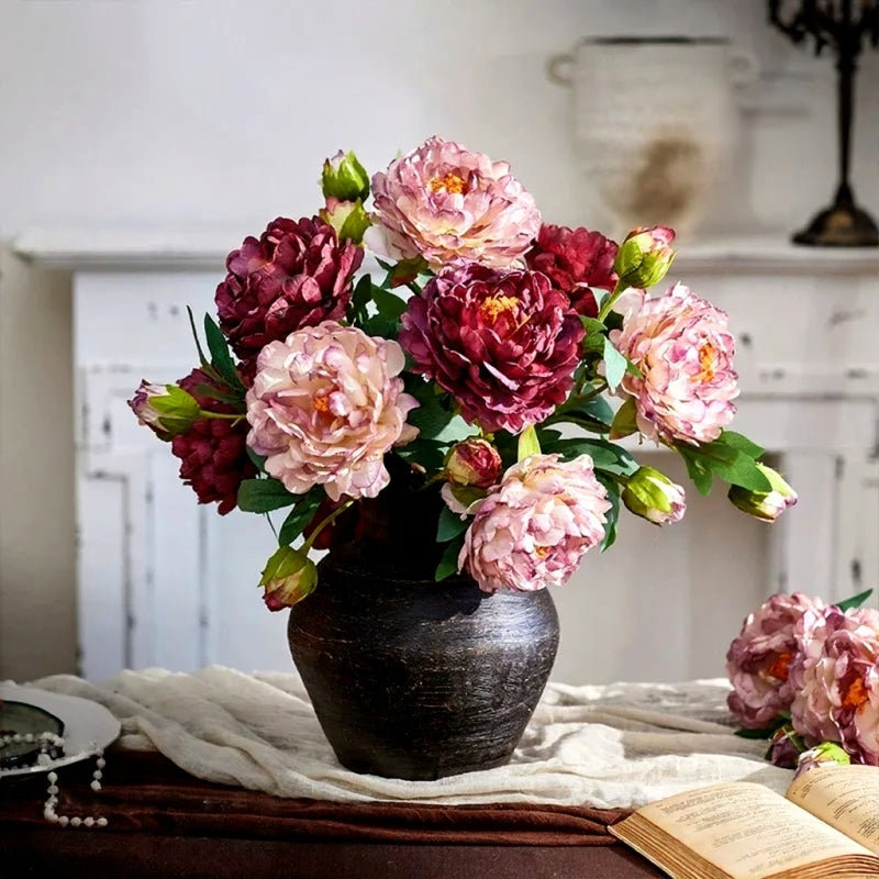 Tige de pivoine rétro - 26 po, Blanc, Une tige